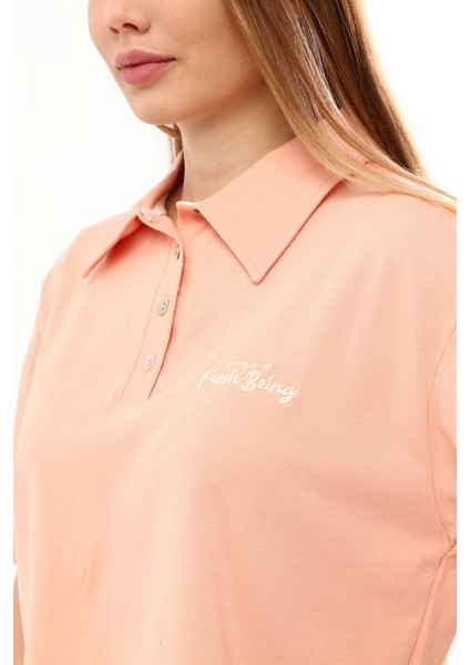 Fancy Kadın Polo Yaka Göğsü Nakış Detaylı Oversize Crop Tişört modelleri