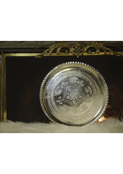 Bakır Tepsi Yuvarlak Desenli 29 CM Gümüş Renk fırsatları