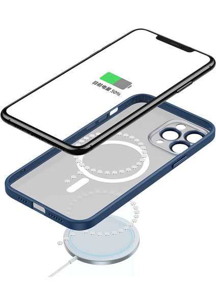 Apple iPhone 12 Pro Max Kılıf Mokka Tacsafe Lens Korumalı Hassa Tuş Mat Yüzey Mavi