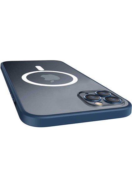 Apple iPhone 12 Pro Max Kılıf Mokka Tacsafe Lens Korumalı Hassa Tuş Mat Yüzey Mavi