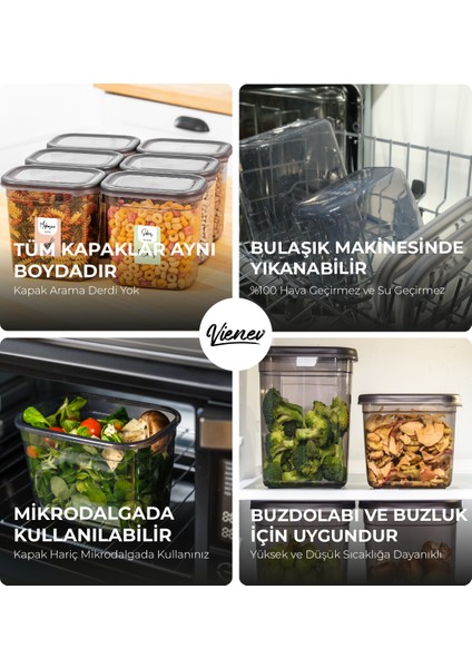 Renkli Etiketli 12LI Set Peggy Dikdörtgen Saklama Kabı 4x(1,3-2-3,2 Litre) Antrasit