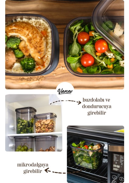 Renkli Etiketli 12LI Set Peggy Dikdörtgen Saklama Kabı 4x(1,3-2-3,2 Litre) Antrasit