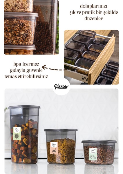 Renkli Etiketli 12LI Set Peggy Dikdörtgen Saklama Kabı 4x(1,3-2-3,2 Litre) Antrasit