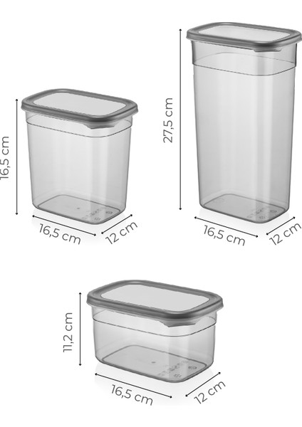 Renkli Etiketli 12LI Set Peggy Dikdörtgen Saklama Kabı 4x(1,3-2-3,2 Litre) Antrasit