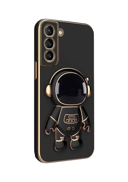 Galaxy S22 Kılıf Kamera Korumalı Astronot Desenli Standlı Silikon Siyah