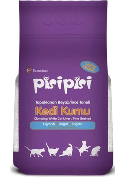 Pisipisi Eczacıbaşı Pudra Kokulu Topaklanan Ince Taneli Kedi Kumu 10 L