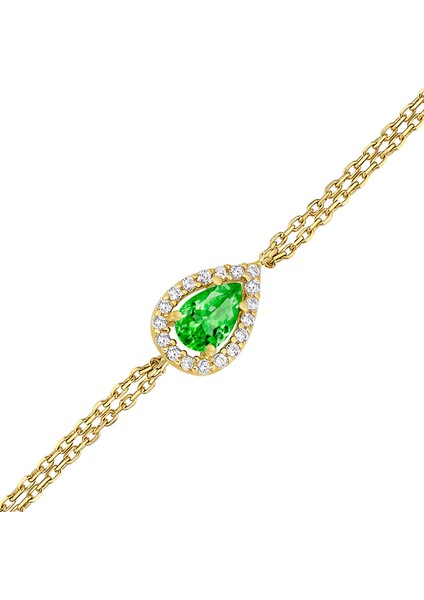 Altın Yeşil Taşlı Damla Anturaj Bileklik