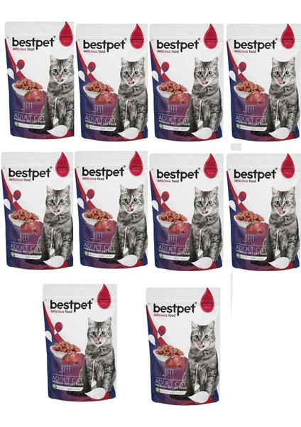 Yetişkin Jelly Pouch Biftekli Kedi Maması 85 gr 10 Adet