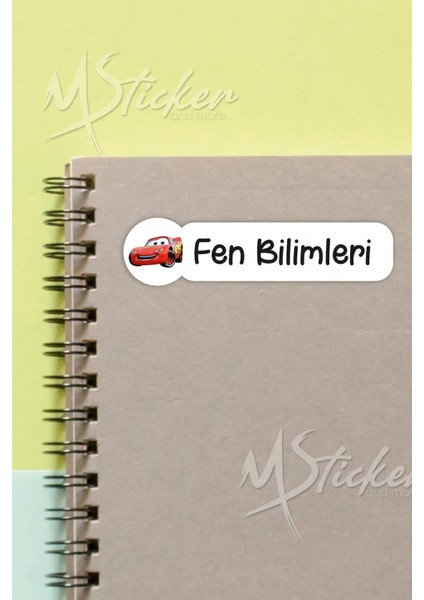 Okul Ders Etiketi Cars Temalı 26 Adet 8 cm Okul Ders Etiketi