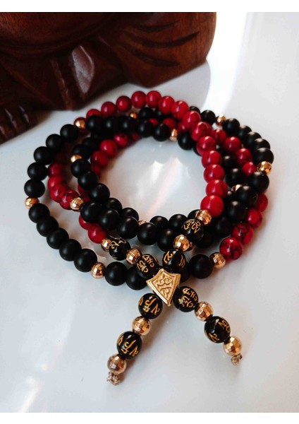 Pixiu 108 'lik Mala Kolye Tibet Budist Mantra Mercan