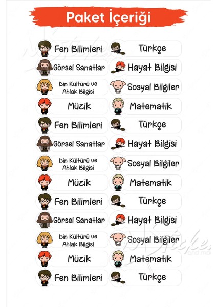 Okul Ders Etiketi Harry Potter Temalı 26 Adet 8 cm Okul Ders Etiketi