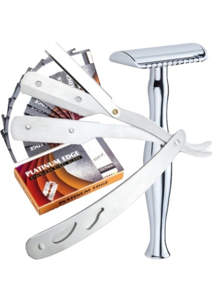 Shave S5 Manuel Tıraş Makinesi + U3 Full Metal Ustura + 40'lı Platinum Jilet