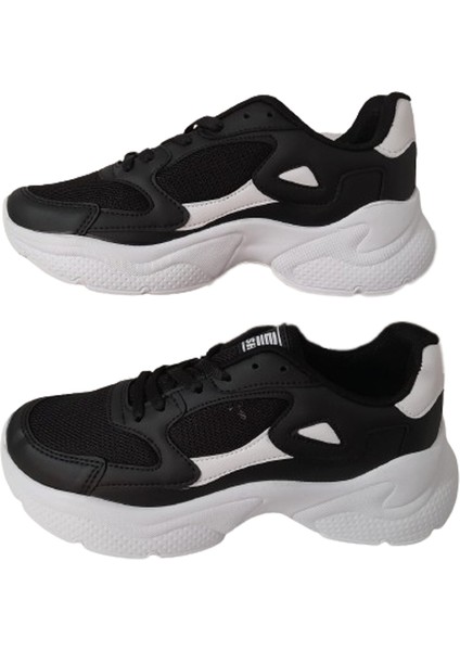 Siyah-Beyaz-Figürlü Bağcıklı Kadın Günlük Şık Spor Ayakkabı fiyatları