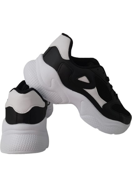Siyah-Beyaz-Figürlü Bağcıklı Kadın Günlük Şık Spor Ayakkabı modelleri