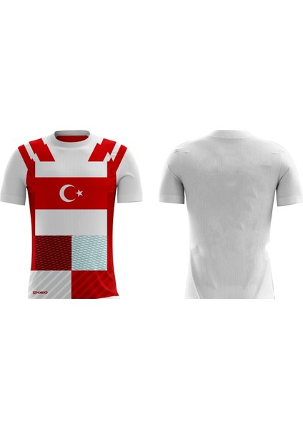 Futbol Forması Tek Üst Beyaz Kırmızı Türkiye