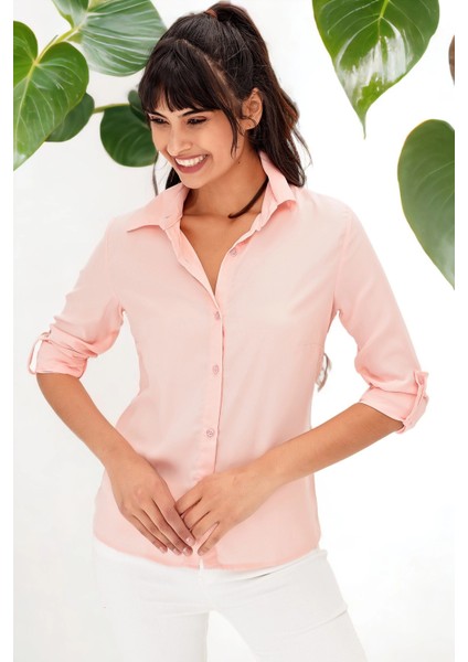 Kadın Günlük Stil Uzun Kol Düz Regular Kesim Gömlek