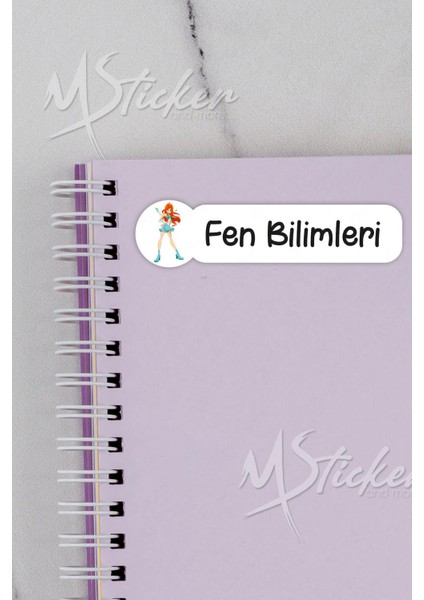 Okul Ders Etiketi Winx Temalı 26 Adet 8 cm Okul Ders Etiketi