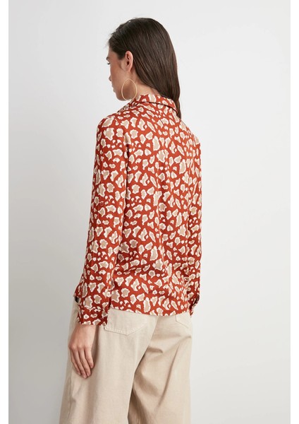 Kadın Kiremit Klasik Yaka, Uzun Kol, Desenli, Regular Kesim, Standart Boy Gömlek fiyatları