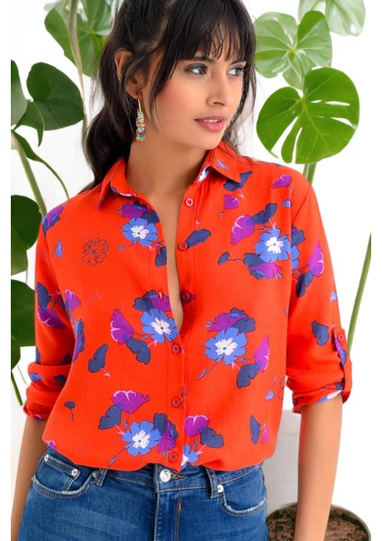 Kadın Mercan Uzun Kol Regular Kesim Gömlek
