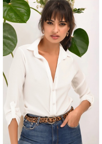 Kadın Klasik Yaka Viskon GömlekRegular Kesim,