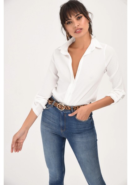 Kadın Klasik Yaka Viskon GömlekRegular Kesim, fırsatları