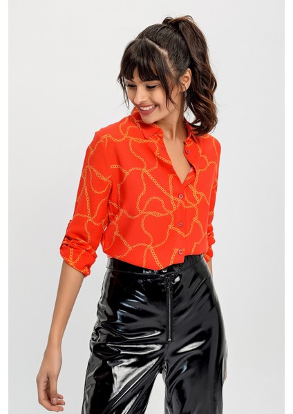 Kadın Kırmızı Zincir Uzun Kol Gömlek fiyatları