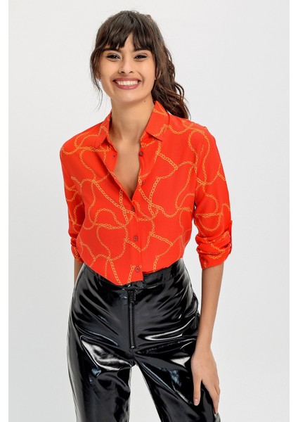 Kadın Kırmızı Zincir Uzun Kol Gömlek modelleri