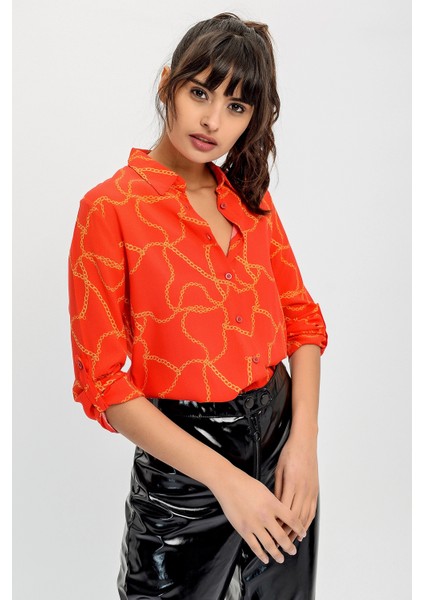 Kadın Kırmızı Zincir Uzun Kol Gömlek fırsatları