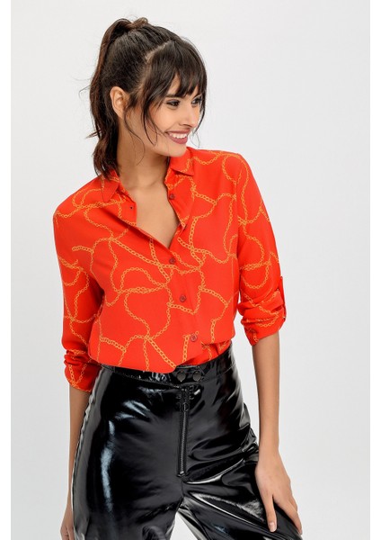 Kadın Kırmızı Zincir Uzun Kol Gömlek indirimleri