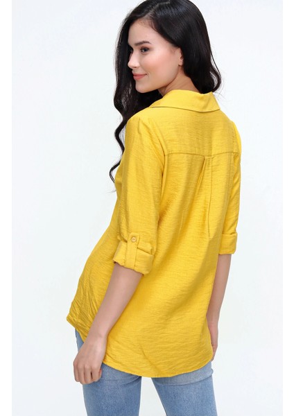 Kadın Hardal Klasik Yaka Uzun Kol Regular Kesim Gömlek fırsatları