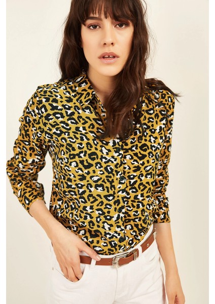 Kadın Hardal Klasik Yaka Uzun Kol Regular Kesim Gömlek fırsatları