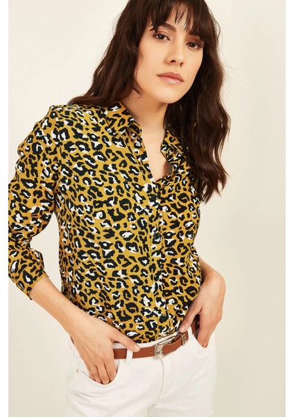 Kadın Hardal Klasik Yaka Uzun Kol Regular Kesim Gömlek indirimleri