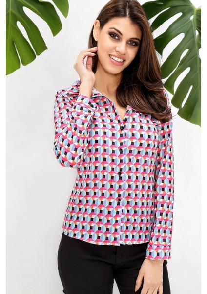 Kadın Geometrik Uzun Kol Gömlek