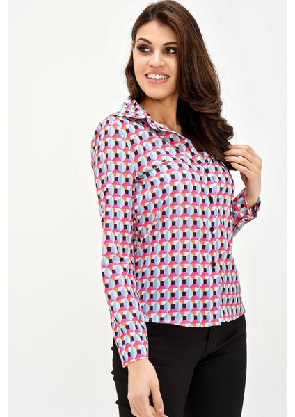 Kadın Geometrik Uzun Kol Gömlek modelleri
