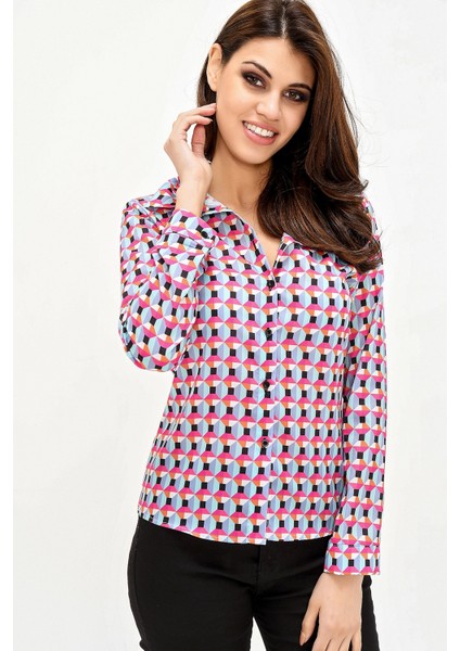 Kadın Geometrik Uzun Kol Gömlek fırsatları