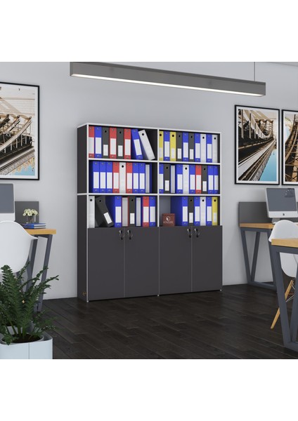 Kenzlife klasör dolabı kilitli ılgar gri 175*160*30 klasörlük kitaplık ofis arkalıksız