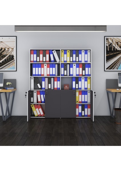 Kenzlife klasör dolabı kilitli ılgar gri 175*160*30 klasörlük kitaplık ofis arkalıksız fiyatları