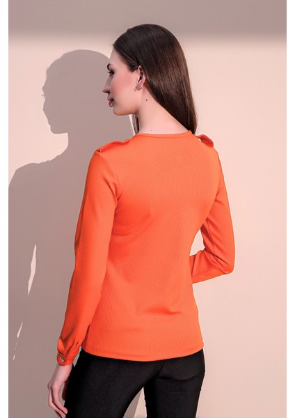 Kadın Turuncu Uzun Kol Kaliteli Apoletli Yarım Patlı Kaşkorse Cepli Düz Kesim Bluz indirimleri
