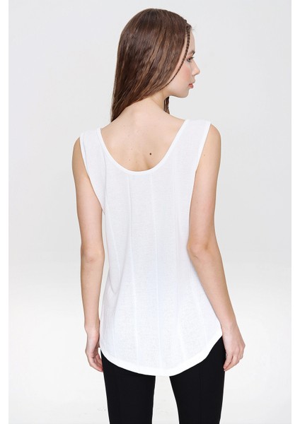 Kadın Ekru Sıfır Kol Detaylı Regular Kesim Standart Boy Askılı Düğmeli Ince Örme Triko Bluz indirimleri