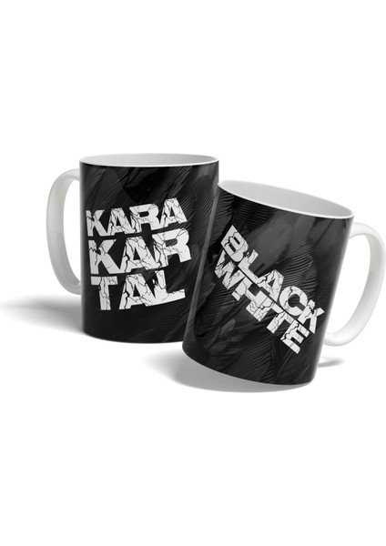 Kara Kartal Yazılı - Black White - Siyah Baskılı Kupa Bardak