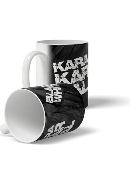 Kara Kartal Yazılı - Black White - Siyah Baskılı Kupa Bardak fiyatları