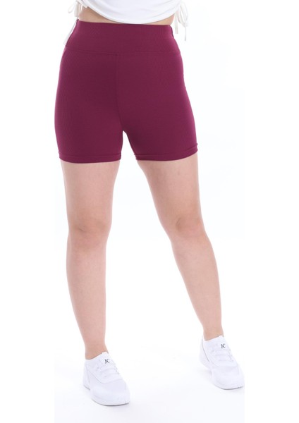 Kadın Bordo Fitilli Şort