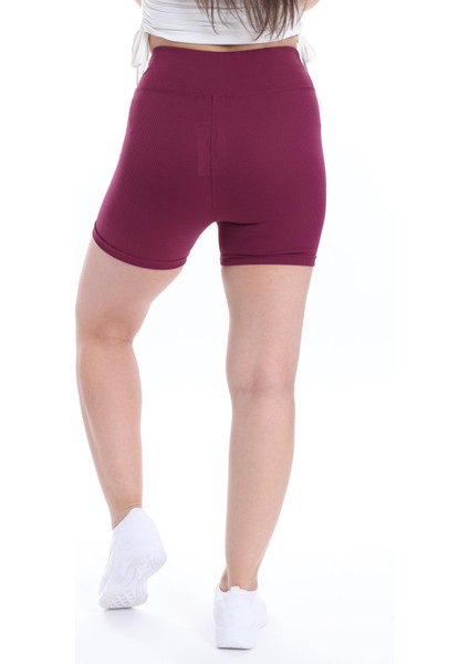 Kadın Bordo Fitilli Şort