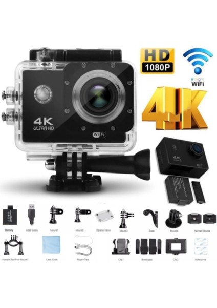 4K Ultra Hd 170 Derece Wifi Li Aksiyon Kamera Full Aparat Wifi Desteği