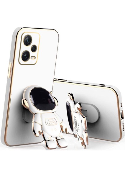 Casestreet Xiaomi Poco X5 5g Kılıf Kamera Korumalı Astronot Desenli Standlı Silikon Beyaz