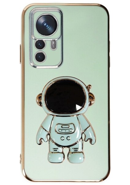 Xiaomi 12T Kılıf Kamera Korumalı Astronot Desenli Standlı Silikon Turkuaz