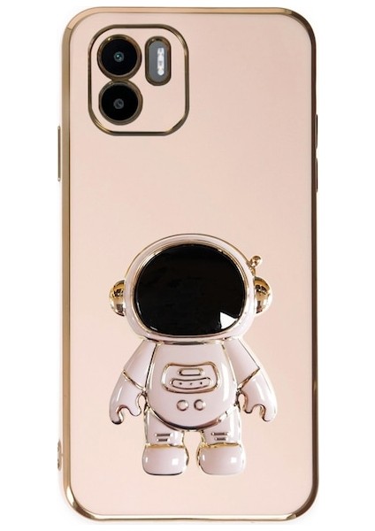 Xiaomi Redmi A1 Kılıf Kamera Korumalı Astronot Desenli Standlı Silikon Pembe