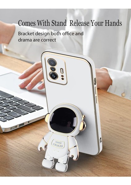Xiaomi Mi 11T Pro 5g Kılıf Kamera Korumalı Astronot Desenli Standlı Silikon Beyaz modelleri