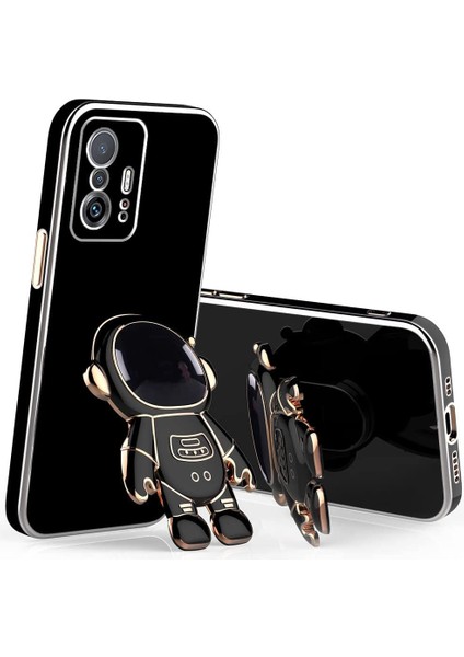 Xiaomi Mi 11T 5g Kılıf Kamera Korumalı Astronot Desenli Standlı Silikon Siyah