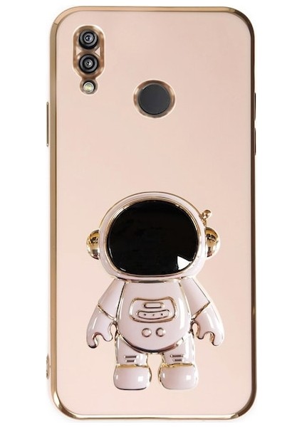 Huawei Y6S 2019 Kılıf Kamera Korumalı Astronot Desenli Standlı Silikon Pembe